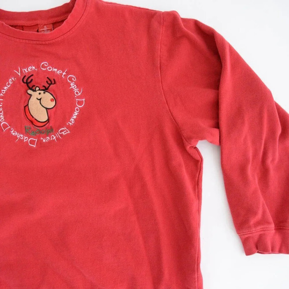 Vintage Red Embroidered Reindeer Rudolph Christmas Crewneck  Sweater XL - Picture 7 of 12